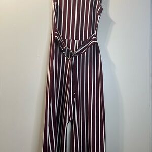 J for Justify Burgundy and White Striped Jumpsuit